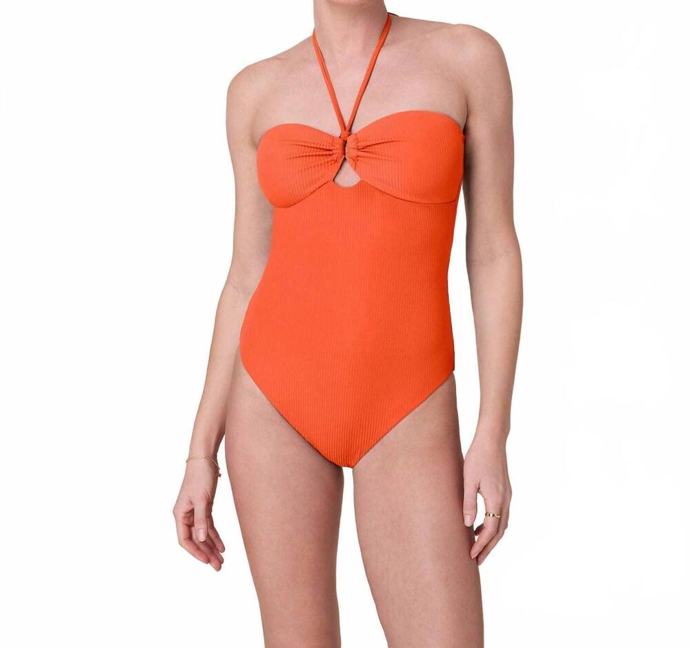 NEW ANDIE SWIM zoe eco ribbed one piece in vermillion